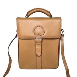 Levenger Tan Brown Leather Wine Carrier Messenger Bag – Rare – Crossbody